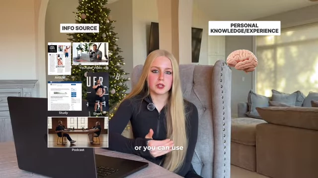 Two primary sources for video value: informational sources (studies, articles) and personal knowledge/experience