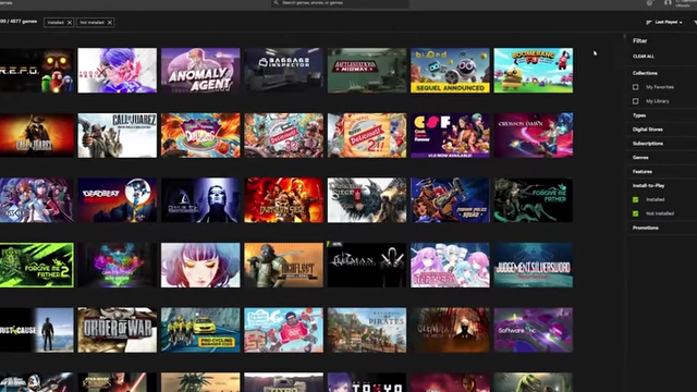 Screenshot of the GeForce NOW game library displaying over 4000 games