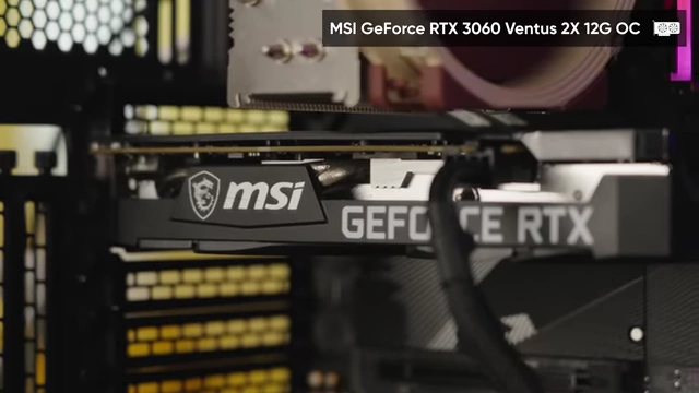 Close-up of the MSI GeForce RTX 3060 graphics card in the PC case