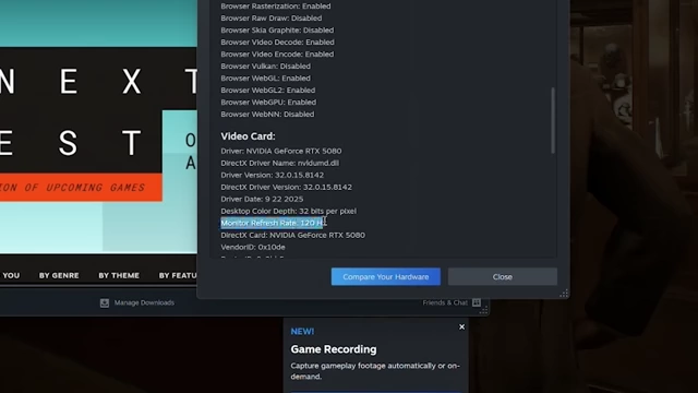 System information showing monitor refresh rate at 120 Hz