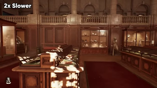 Indiana Jones gameplay showing visible compression artifacts (2x slower)