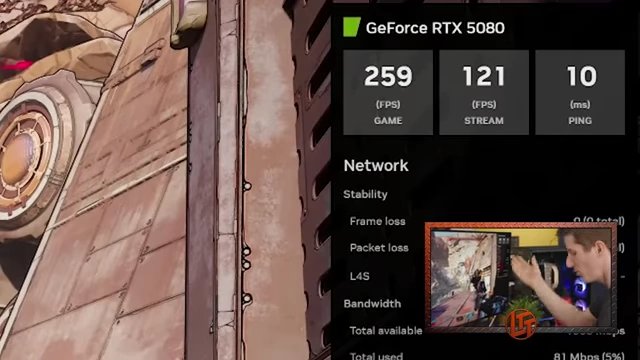 Borderlands 4 gameplay with GeForce NOW performance overlay