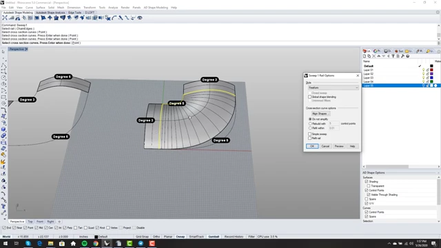 Sweep 1 result without "Simple Sweep" on the easy test case, showing an overly dense surface with many ISO curves and 76 control points.