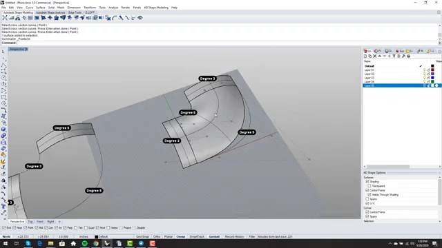 Sweep 1 result with "Simple Sweep" enabled on the easy case, showing a single-span surface with oddly distributed control points.
