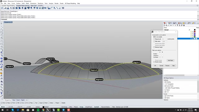 Sweep 2 result without "Simple Sweep" on the easy case, showing a dense surface with an unwanted arch in the middle.