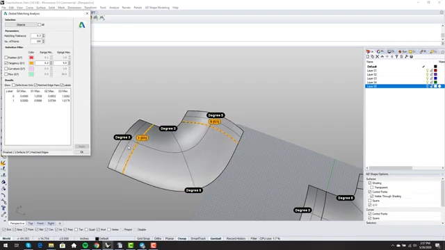 Using `MatchSrf` to achieve tangency between the newly created surface and an adjacent one, demonstrating the sculpt-and-match workflow.