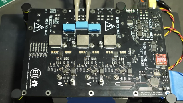A custom servo drive circuit board on a workbench