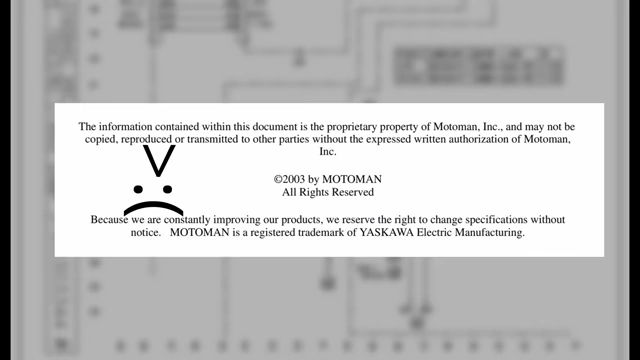 The cover of a Motoman XRC Controller UP6 Manipulator Manual, with a proprietary information warning
