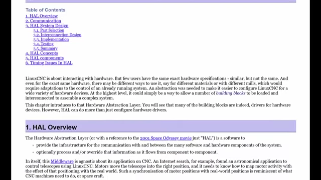 A screenshot of documentation describing the Hardware Abstraction Layer (HAL) in LinuxCNC