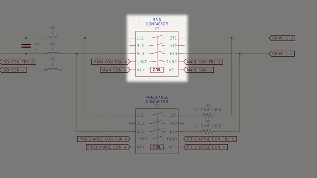 A schematic diagram highlighting the main contactor in the power supply circuit