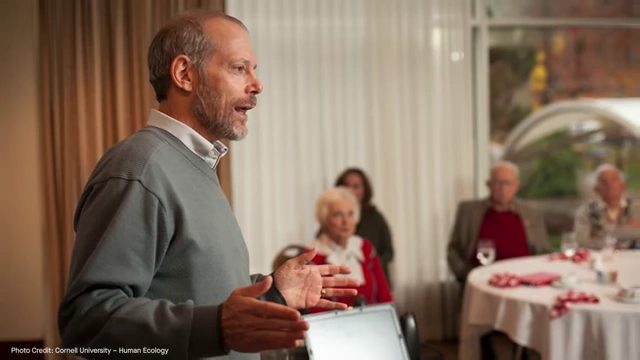 Dr. Karl Pillemer speaking to a group of elders, illustrating the Cornell Legacy Project's engagement with older individuals.