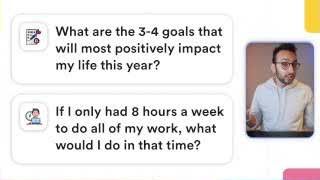 A series of prompts encourages identifying the most impactful goals and tasks within limited timeframes.
