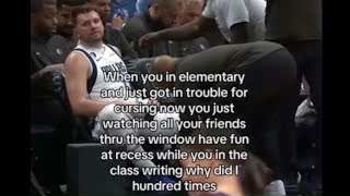 A meme showing a person in elementary school getting in trouble for cursing, reflecting the creator's early school behavior.
