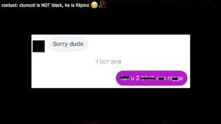 A screenshot of a text message showing a censored N-word, with a caption providing context that the creator is Filipino, not Black.