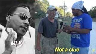 A historical image of Martin Luther King Jr. juxtaposed with a modern image of a man saying "Not a clue," representing the creator's prior ignorance of historical context.