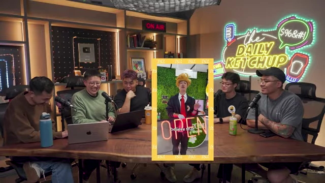 Tony (LC Sign) on screen in character as Donald Trump speaking Spanish, which he cites as his personal favorite viral video.