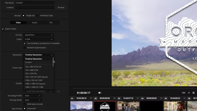 Resolution Dropdown in DaVinci Resolve