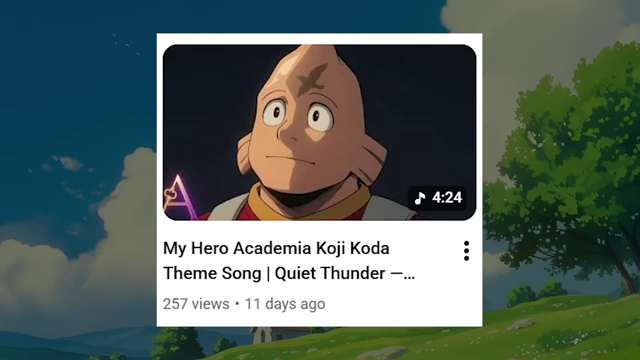 A YouTube thumbnail for "My Hero Academia Koji Koda Theme Song | Quiet Thunder - An