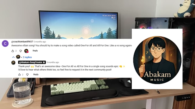 A YouTube comment section showing a user comment and an AI-generated reply from "Abakam-SongCreator" suggesting a new song idea.