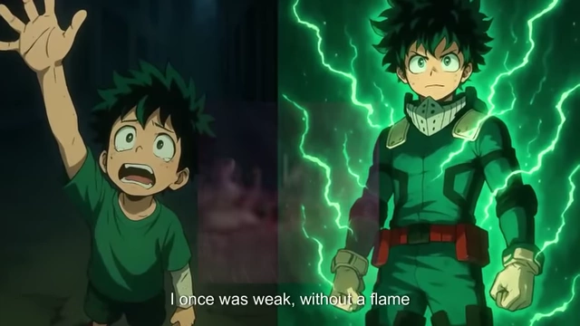 A split screen image of Deku from