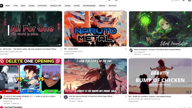 A screenshot of YouTube recommendations, showing several AI-generated thumbnails, including "All For One," "