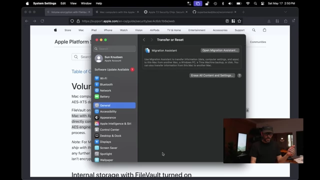 macOS 系统设置中的“抹掉所有内容和设置”选项