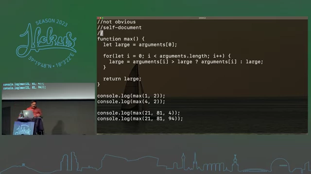 Code example illustrating the verbosity and lack of clarity when using the 'arguments' object