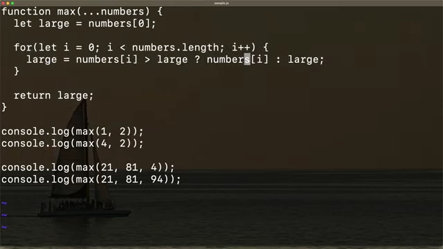 Using the rest parameter (...numbers) to collect function arguments into a true array