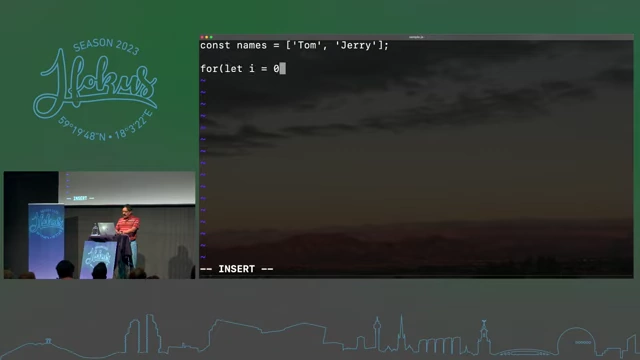 A traditional for loop used for iterating over an array