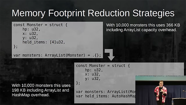 将稀疏的`held_items`字段从Monster结构体中移除，并存储在`AutoHashMap`中，只为实际存在的数据分配内存，从而节省整体内存。