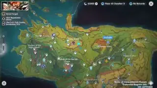 A zoomed-out map of Teyvat, showing several explorable regions in Genshin Impact, indicating the vastness of the game world.