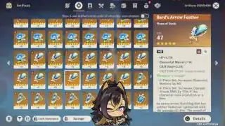 An artifact enhancement screen in Genshin Impact showing a three-line artifact and the ability to preview its fourth stat before committing experience.