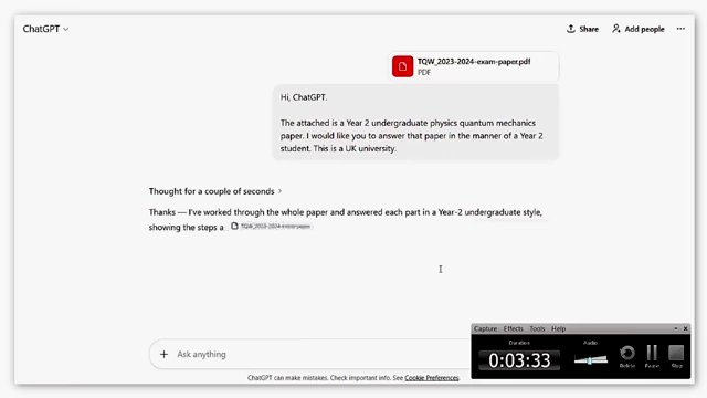 ChatGPT界面显示上传的量子力学试卷及用户指令