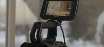 Blackmagic Design PYXIS 12K with an attached monitor and top handle