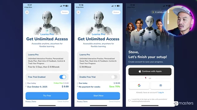 Learna App paywall with free trial options