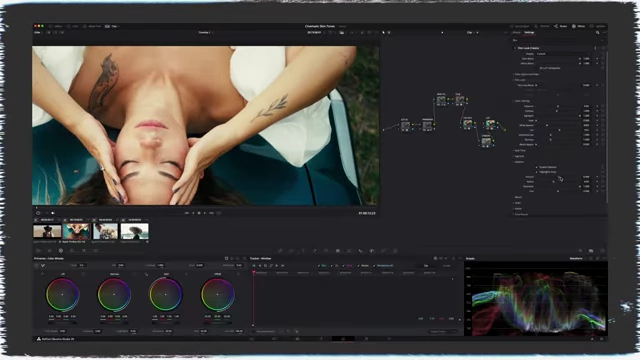 DaVinci Resolve Film Look Creator settings for grain, halation, and bloom