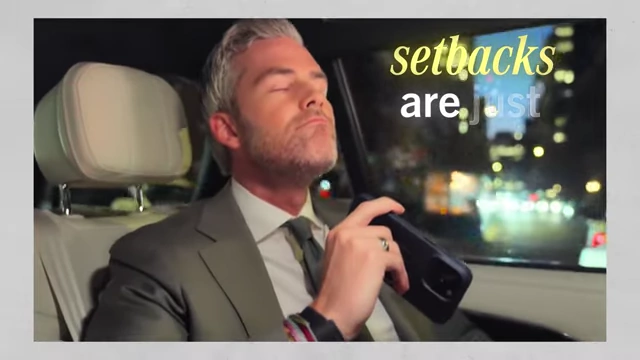 Text overlay reads: "setbacks are just speed bumps" while Ryan is in a car.