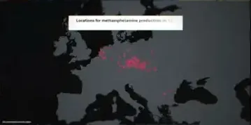 Map showing meth labs shut down in Europe between 2018 and 2020