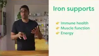 A list of benefits supported by iron, including immune health, muscle function, and energy.