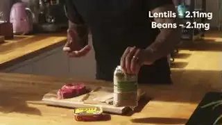 Lentils and beans are shown as sources of iron (2.11mg and 2.1mg respectively).