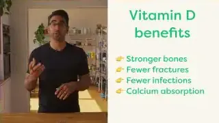 A list of Vitamin D benefits including stronger bones, fewer fractures, fewer infections, and calcium absorption.