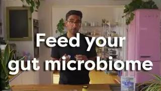 The text 'Feed your gut microbiome' displayed, referring to the benefits of flaxseed and psyllium husk.