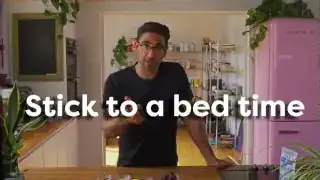 The text 'Stick to a bed time' overlaying the speaker.