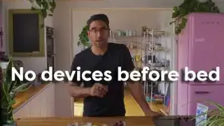 The text 'No devices before bed' overlaying the speaker.