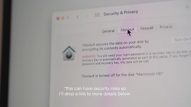 Security & Privacy settings with FileVault option
