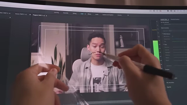 Drawing on a transparency sheet placed over the monitor