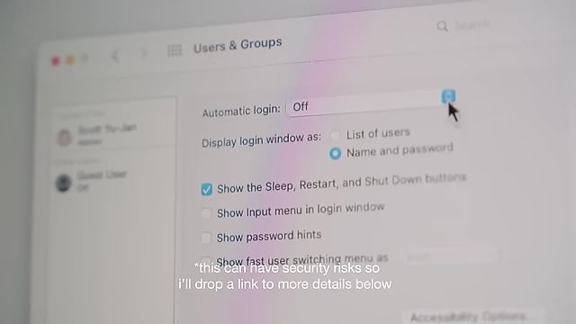 Users & Groups settings showing automatic login option
