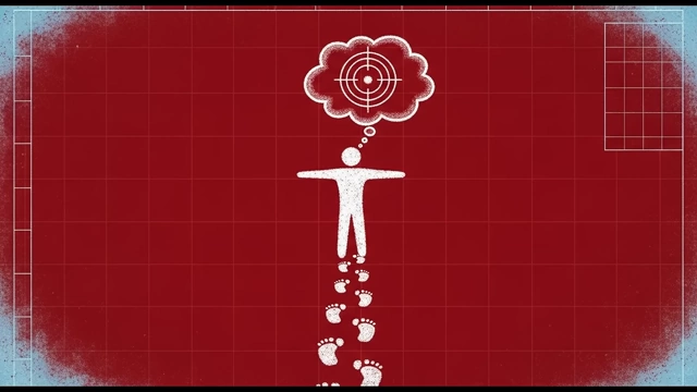 A person with footprints leading to a target in a thought bubble, representing purposeful action and control.