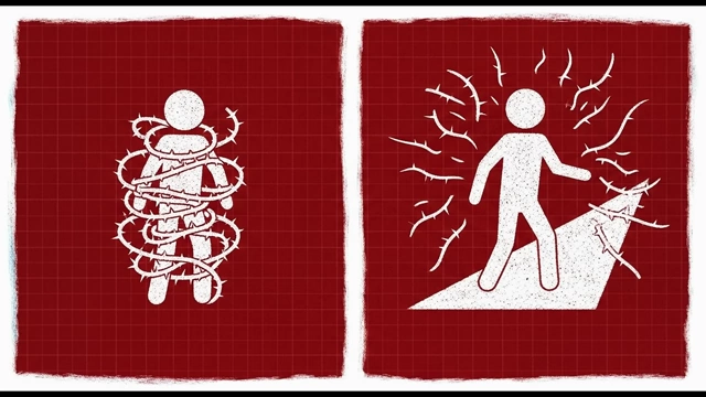 Two figures, one tangled in thorns and another walking on a thorny path, illustrating how effort feels like punishment to a stimulated brain.