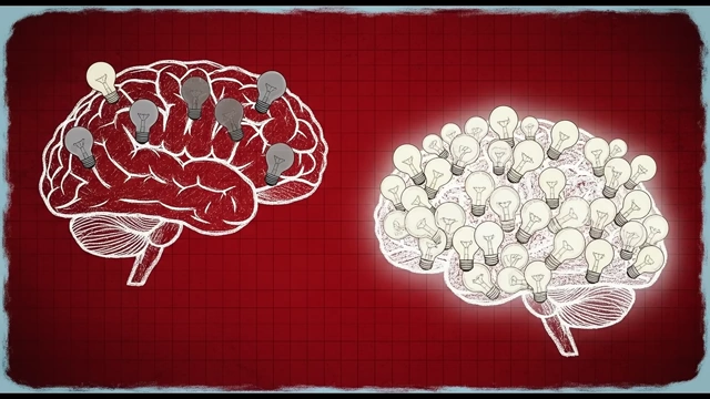 Two brains, one with a few dim lightbulbs and another full of many bright ones, illustrating the 'dimmer switch' analogy for dopamine sensitivity.